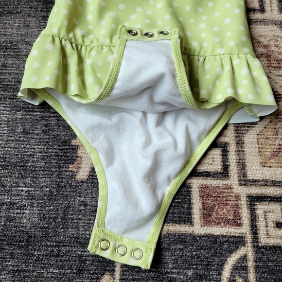 Carter's 24 Month Polka Dot Green One Piece Bathing Suit Snap Closure Crisscross - Picture 3 of 5